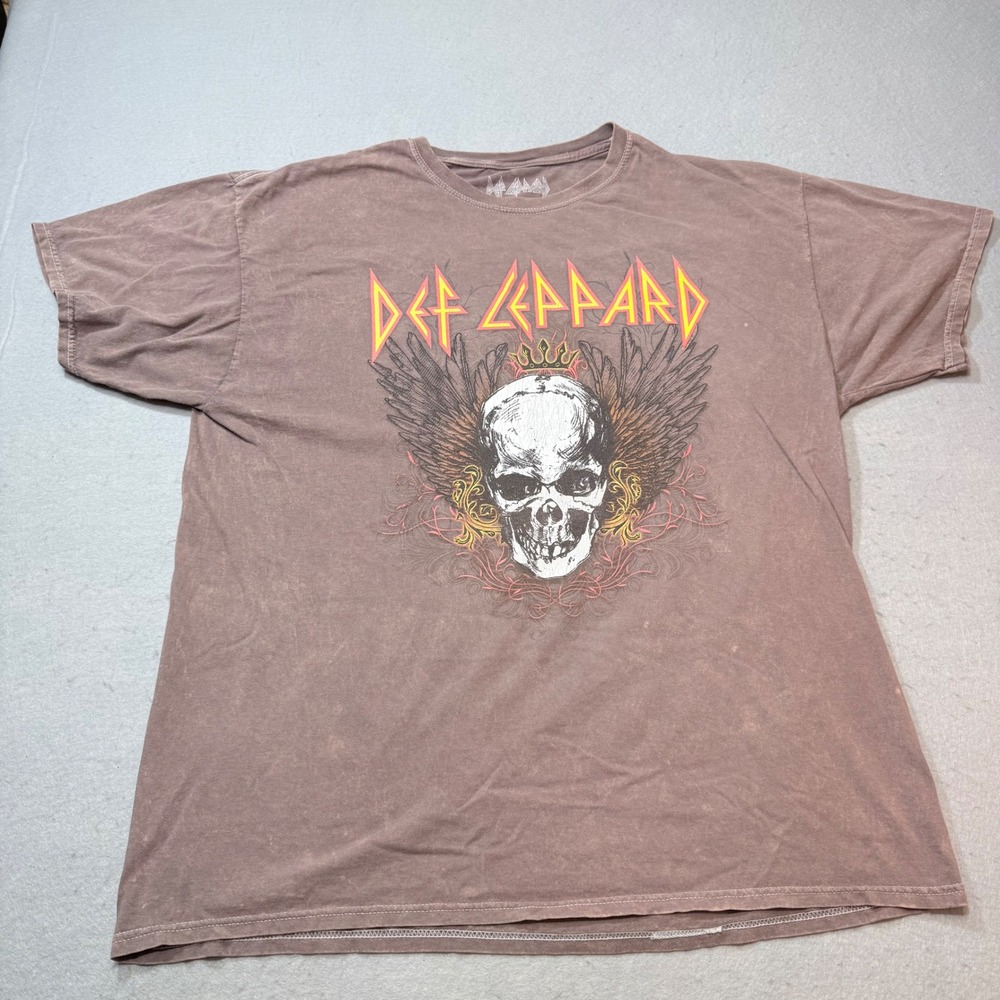 Def Leppard Skull Wings‎ T Shirt Mens XL 46 48 Purple Tie Dye Rock Band